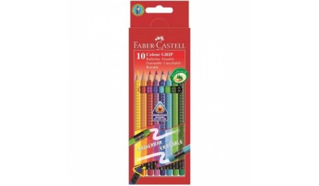 Spalvoti pieštukai Faber-Castell Grip, tribriauniai, su trintukais (10)  1301-120