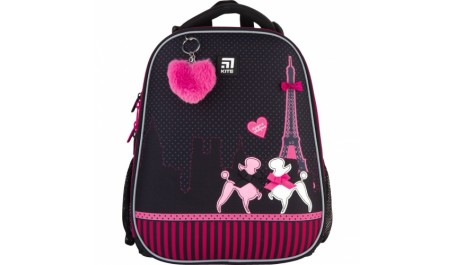 Kuprinė pradinukams KITE PARIS 38x29x16cm, juoda su rožinėm detalėm