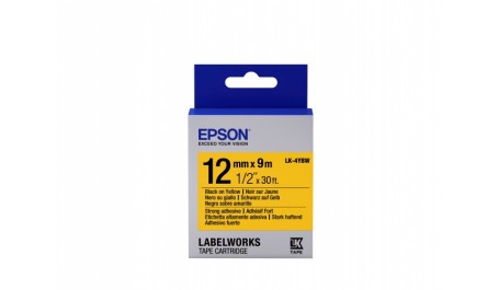 Epson Label Cartridge LK-4YBW Strong Adhesive Black on Yellow 12mm (9m)